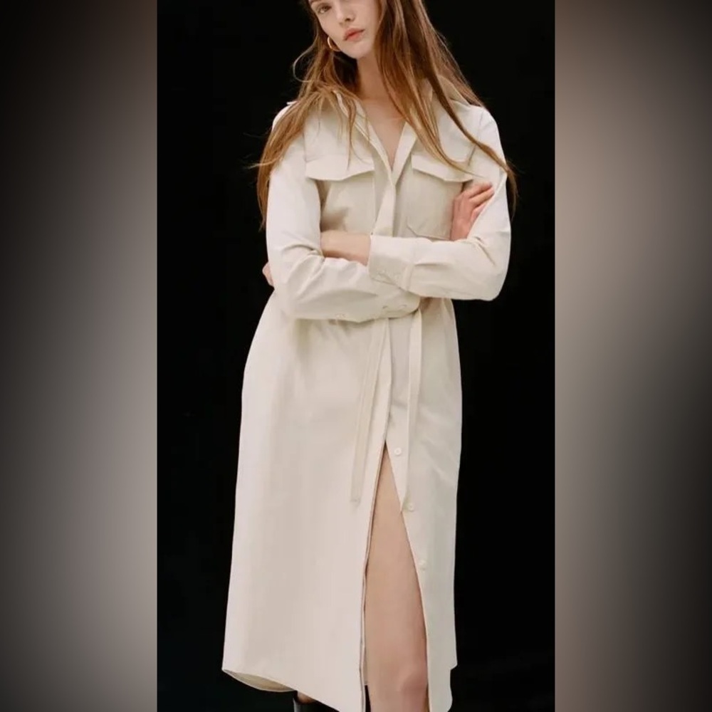 NWT. Zara Cream Long Shirt Dress